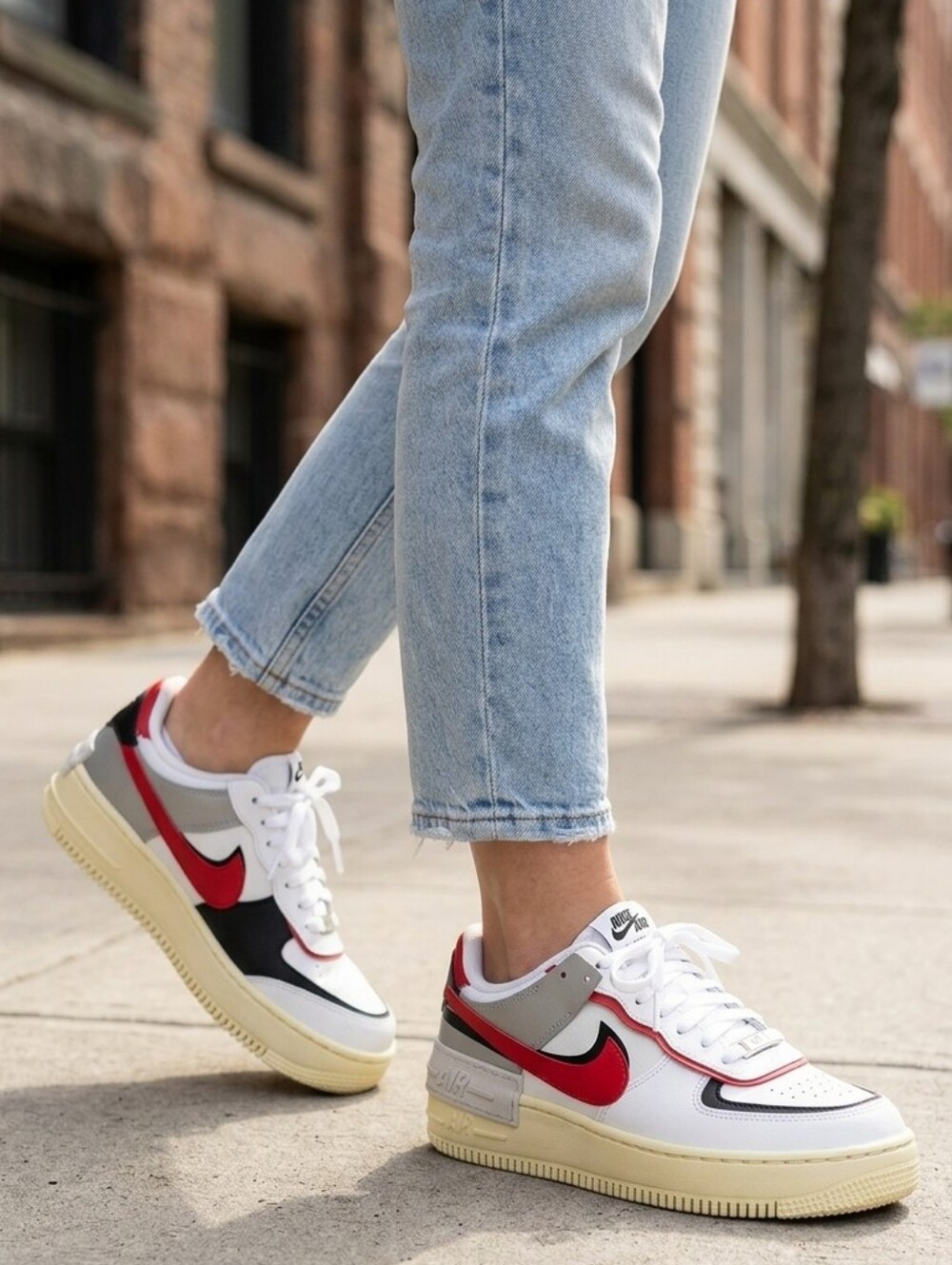 Nike Air Force 1 Shadow White Red Black Sneakers Women's Size 8.5 NWT FN6335-100